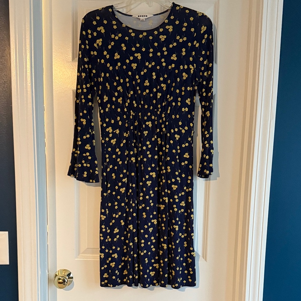 Boden Navy Dress with Yellow Floral Pattern